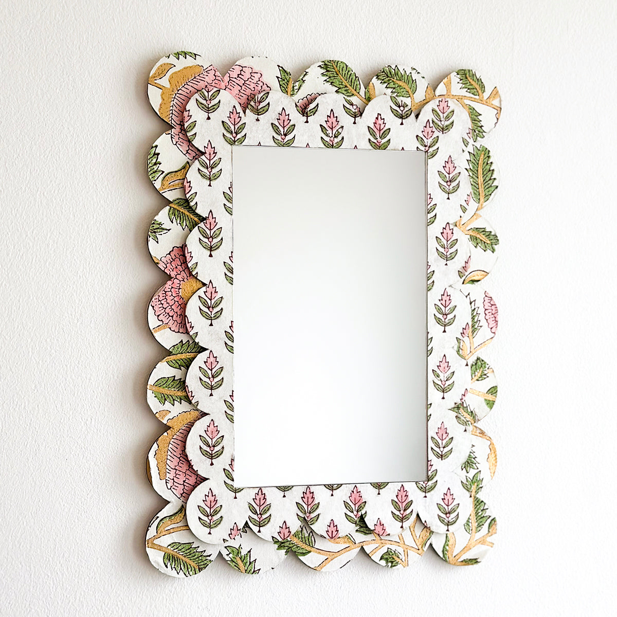 Indian Block Print Scalloped Mirror Kit, Marigold & Gold Cotton Papers