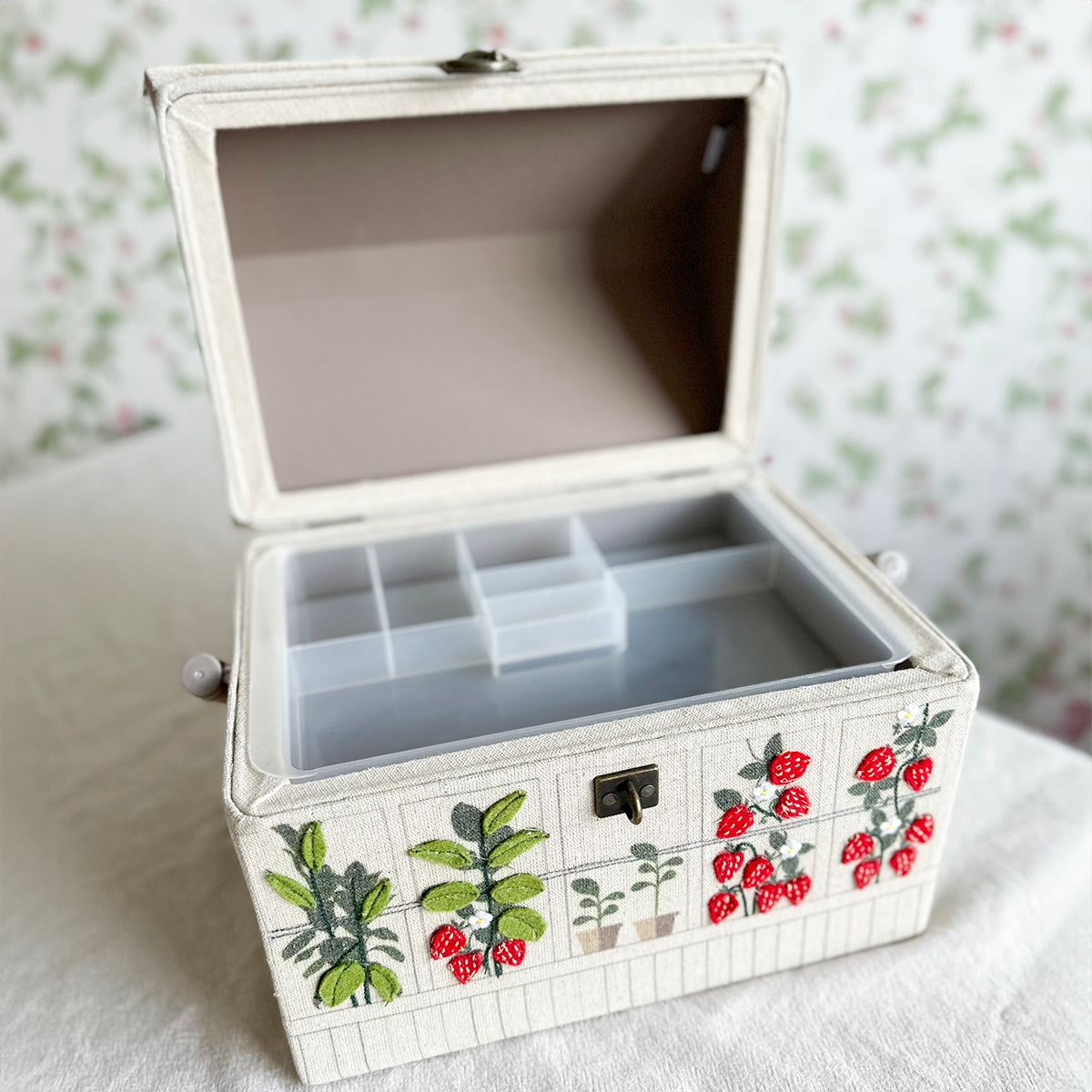 Embroidered Strawberry Greenhouse Sewing Box