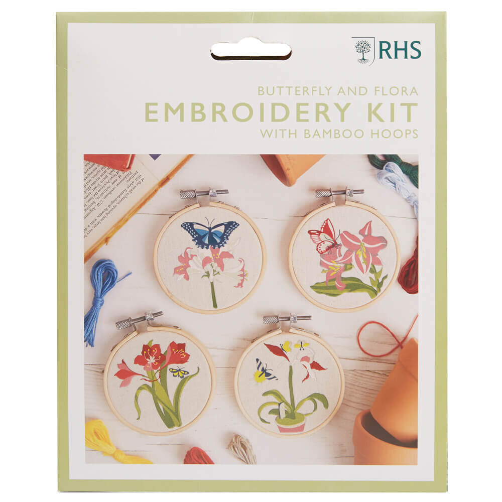 RHS Butterfly and Flora Set of 4 Embroidery Kit