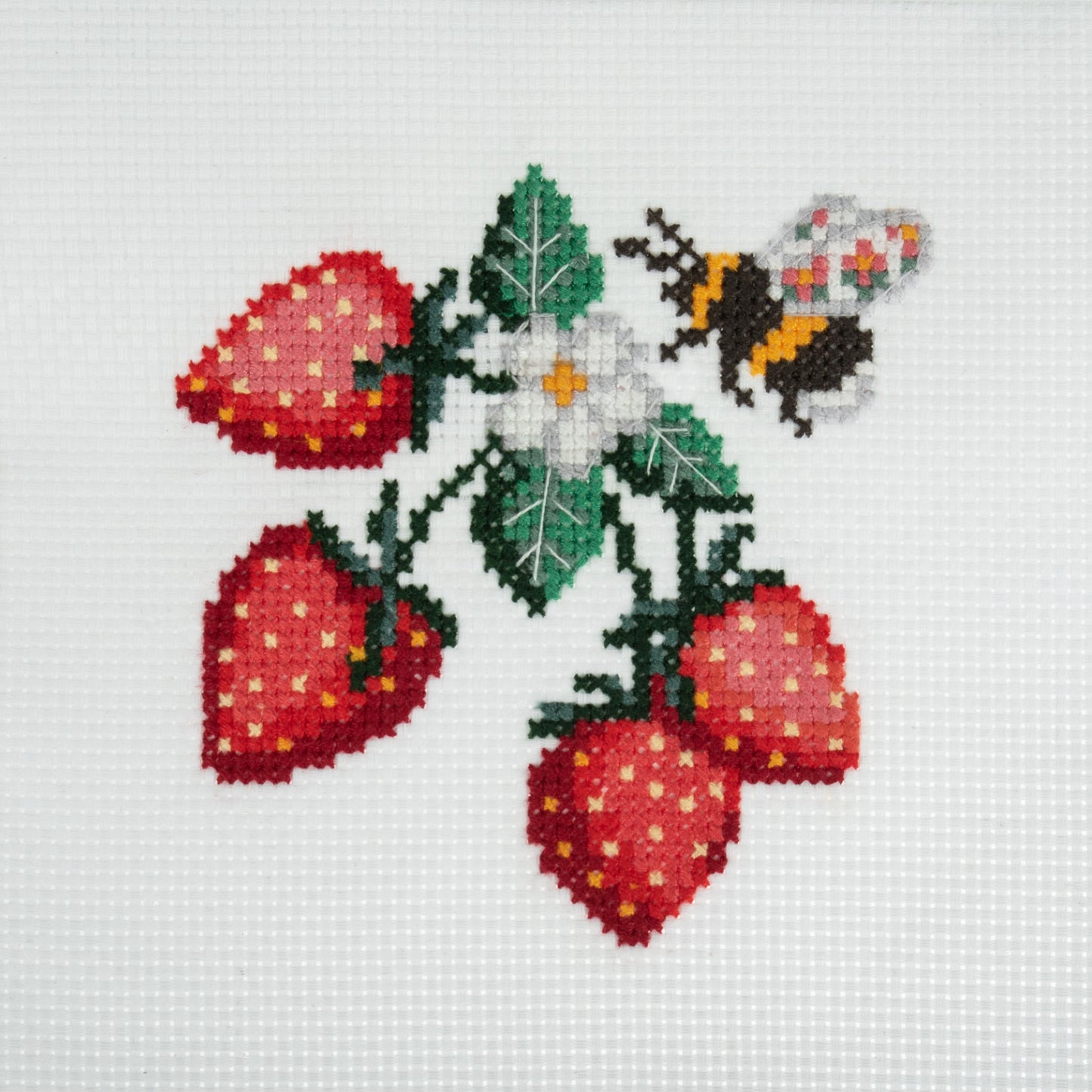 Mini Counted Cross Stitch - Strawberries and Bee