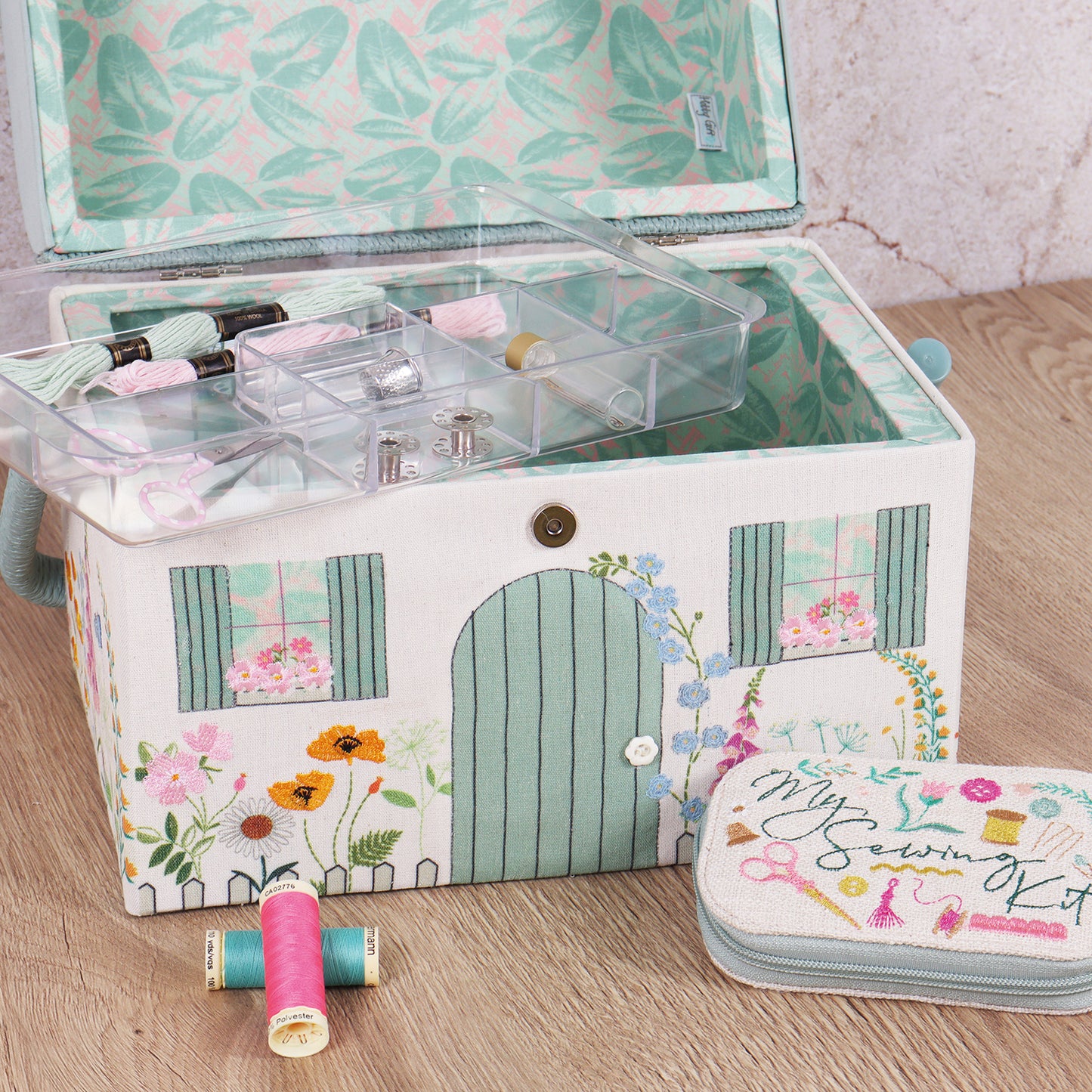 Embroidered Country Cottage Sewing Box