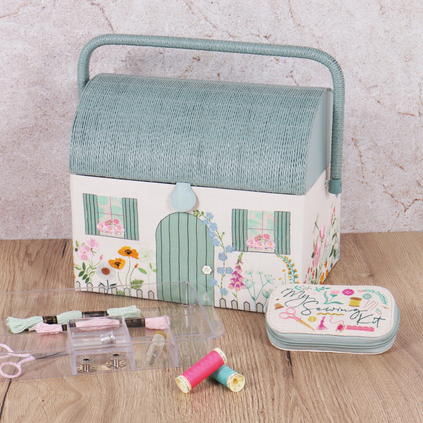 Embroidered Country Cottage Sewing Box
