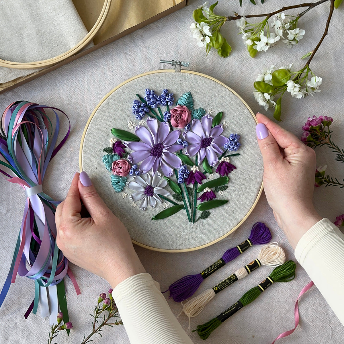 Floral Ribbon Embroidery Box
