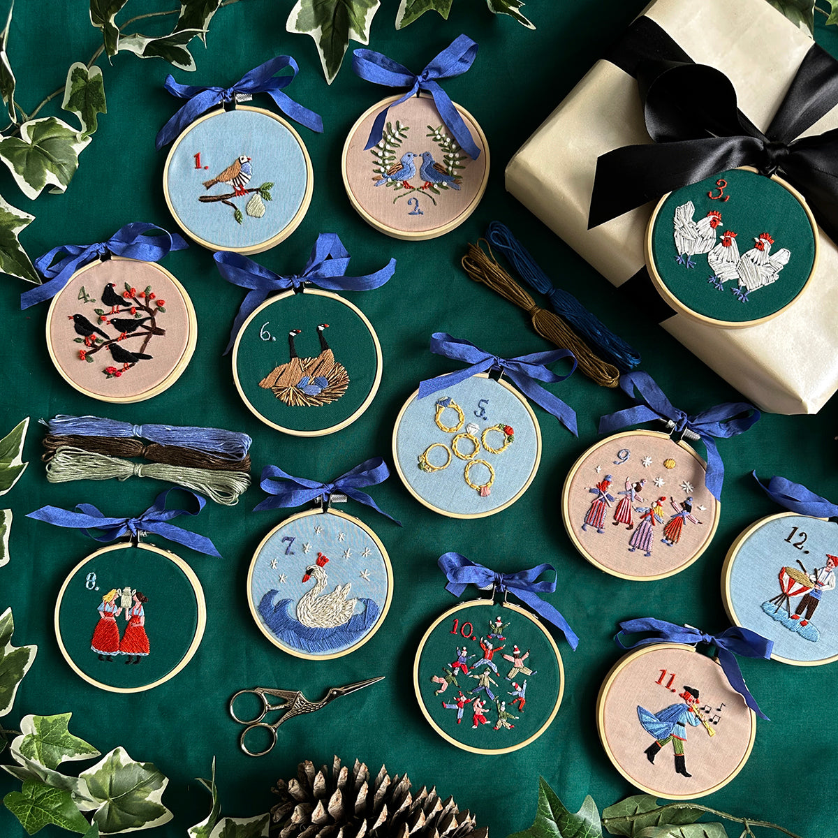 Luxury 12 Days Of Christmas Advent Embroidered Calendar