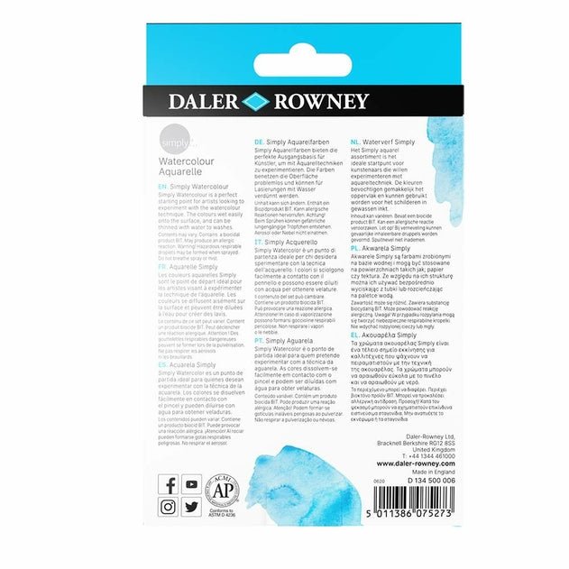 Daler Rowney Simply Watercolour Starter set of 12ml Tubes (Pack of 6) - MakeBox & Co.