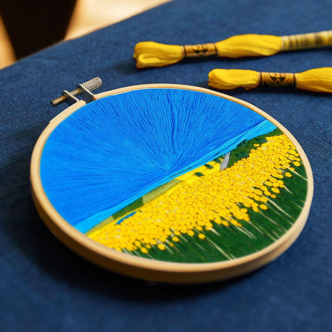  DMC Embroidery Kit with Hoop: Sunflower Fields - MakeBox & Co.