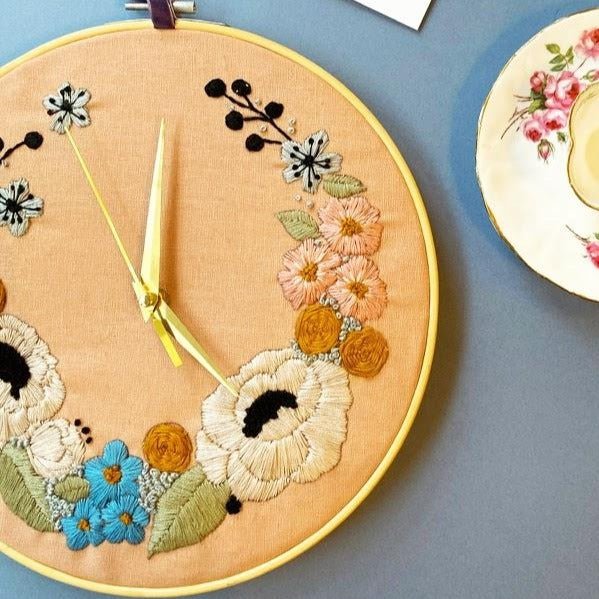 English Meadow Embroidered Clock Digital Download