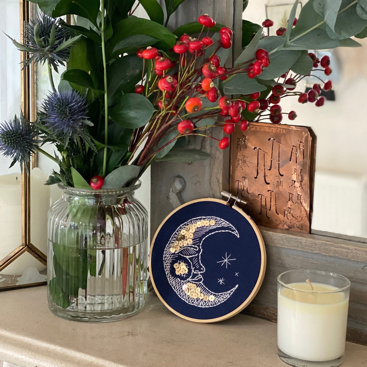 The Man in the Moon & Moth Embroideries W/Digital Instructions - MakeBox & Co.