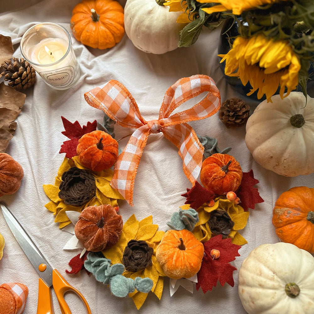 Pimp up your Sunflower and Maple Leaf Wreath with Pumpkins! - MakeBox & Co.