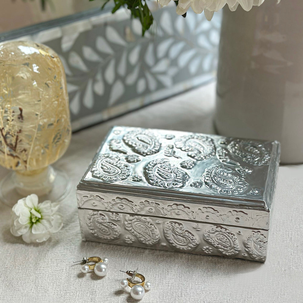 
                      
                        Paisley Embossed Metal Box
                      
                    