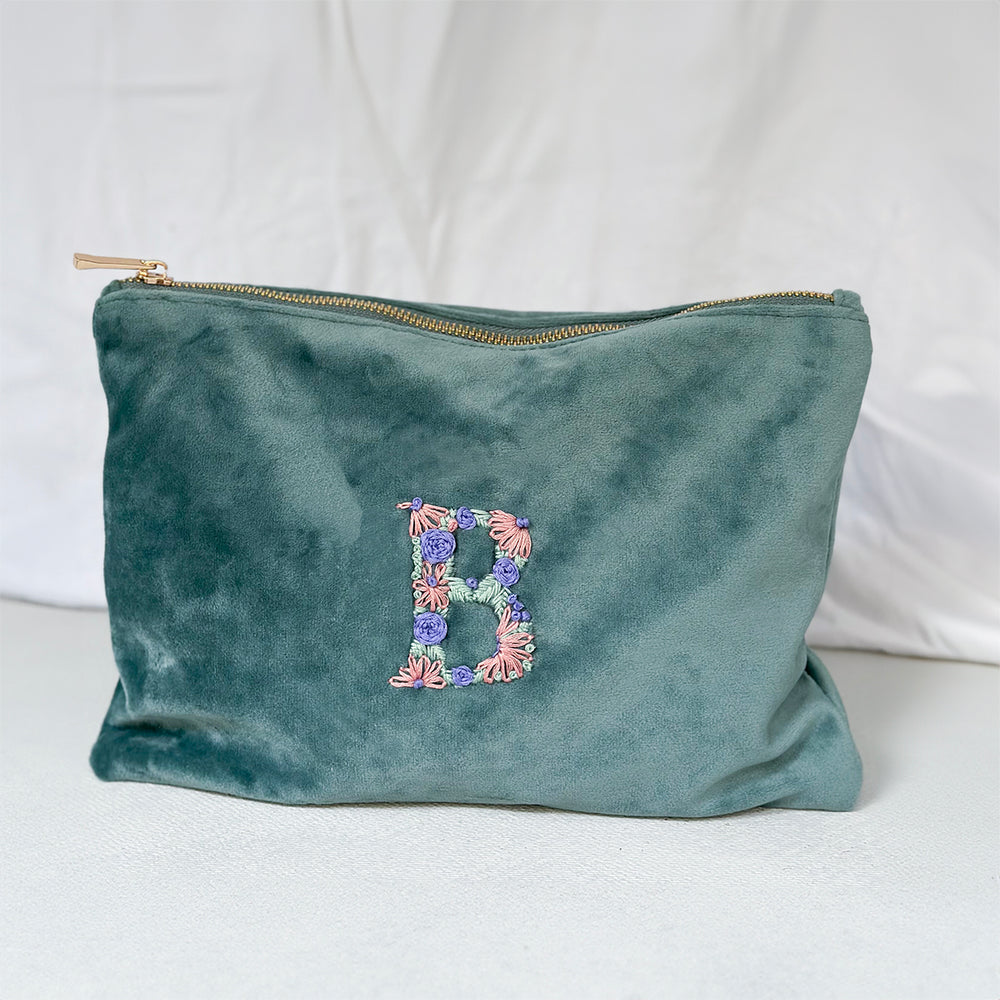 Jade Velvet Alphabet Pouch Bag