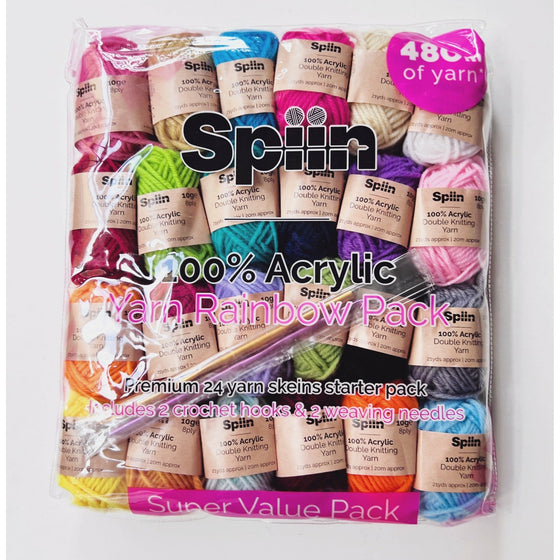 24 x 10g Premium Acrylic Yarn Pack Plus Crochet Hooks - MakeBox & Co.