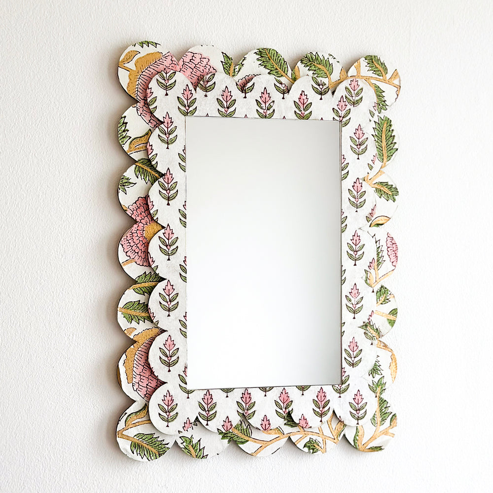 Indian Block Print Scalloped Mirror Kit, Marigold & Gold Cotton Papers