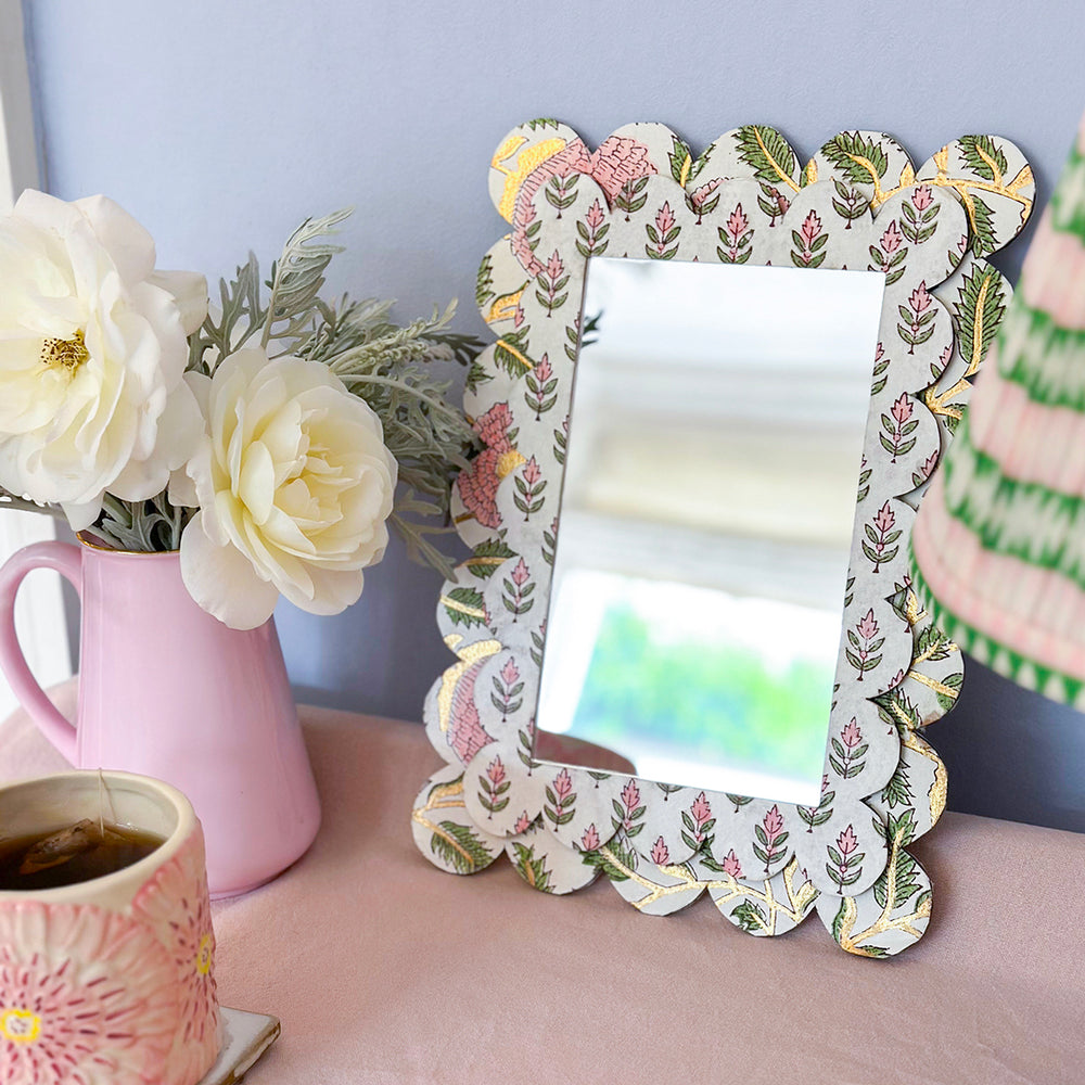 
                      
                        Indian Block Print Scalloped Mirror Kit, Marigold & Gold Cotton Papers
                      
                    