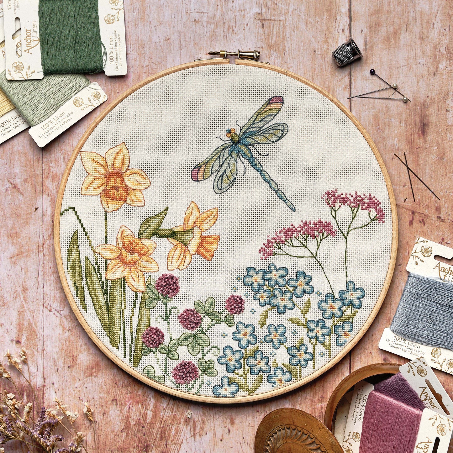 Counted Cross Stitch Kit: Linen: Meadow Collection: Dragonfly