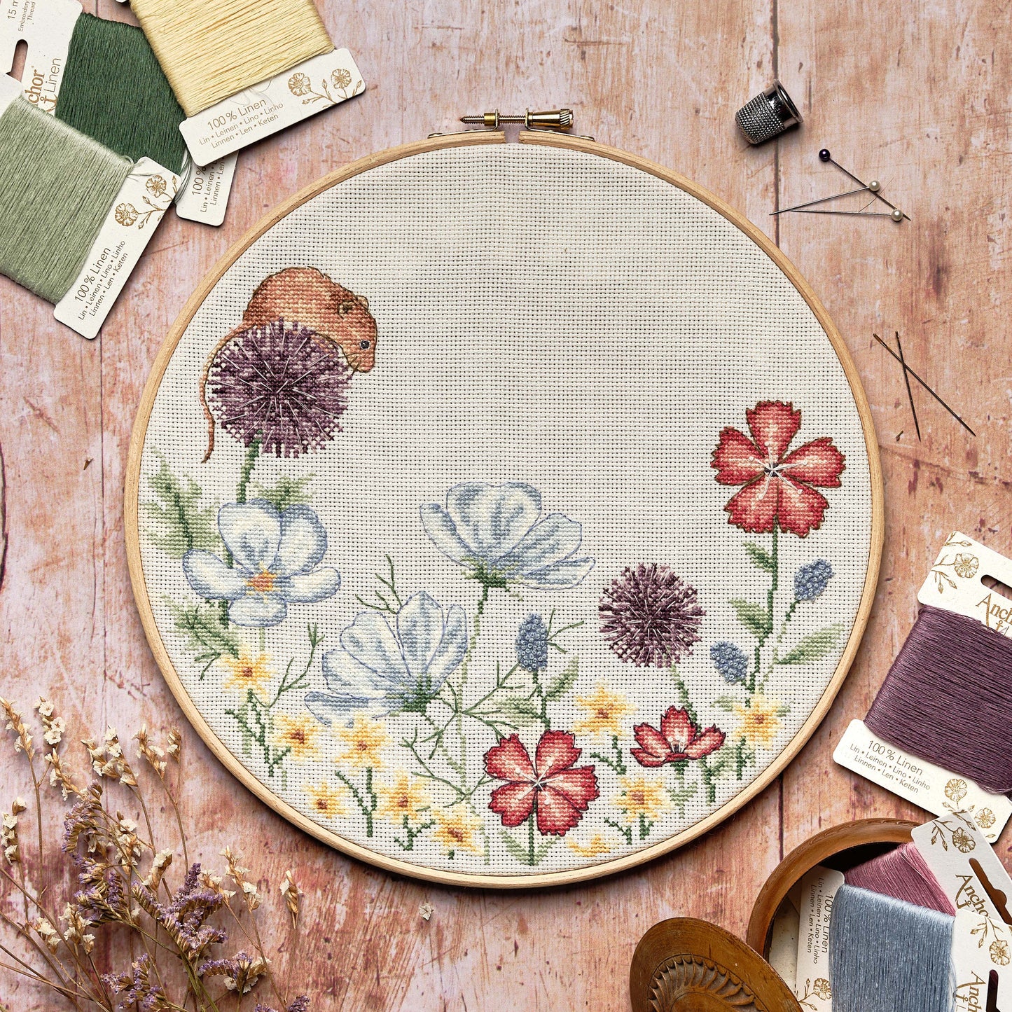 Counted Cross Stitch Kit: Linen: Meadow Collection: Meadow Mouse