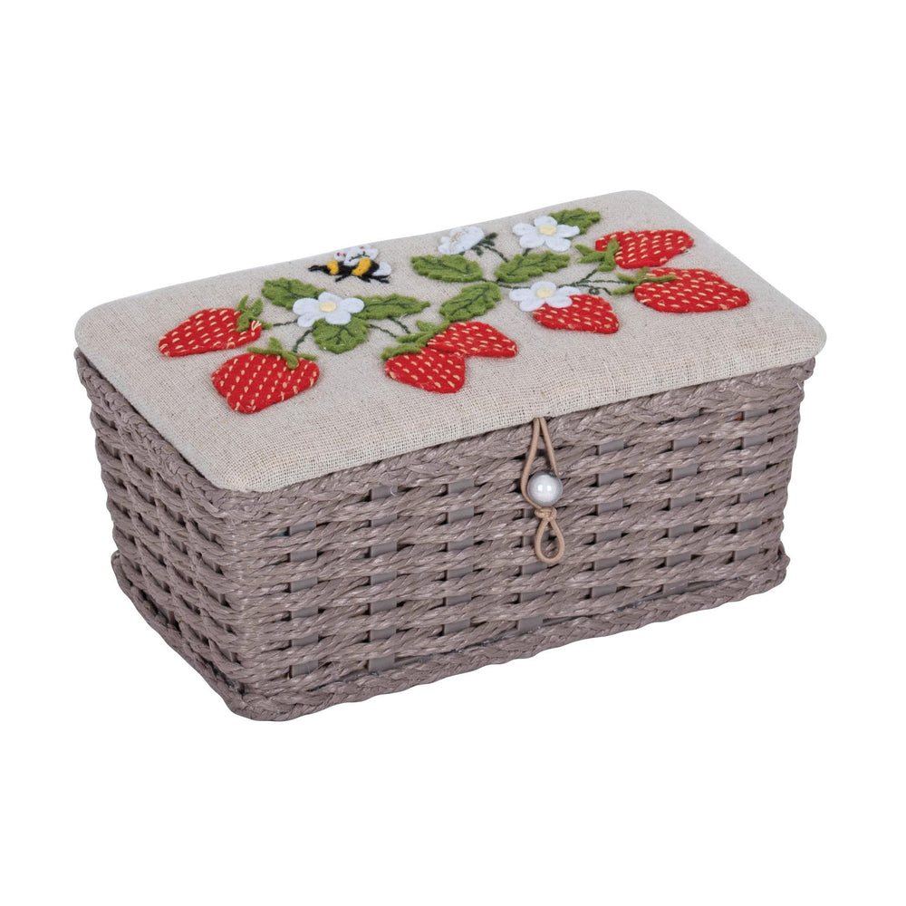 Small Sewing Wicker Basket with Appliqué Design: Strawberry Greenhouse