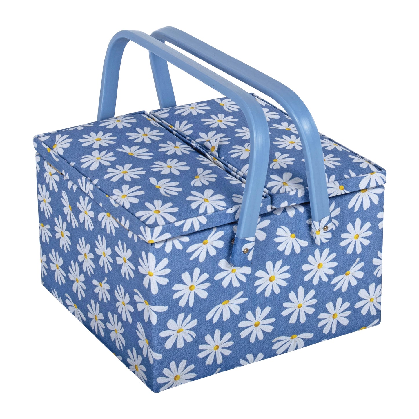 Large Twin Lid Sewing Box: Denim Daisies