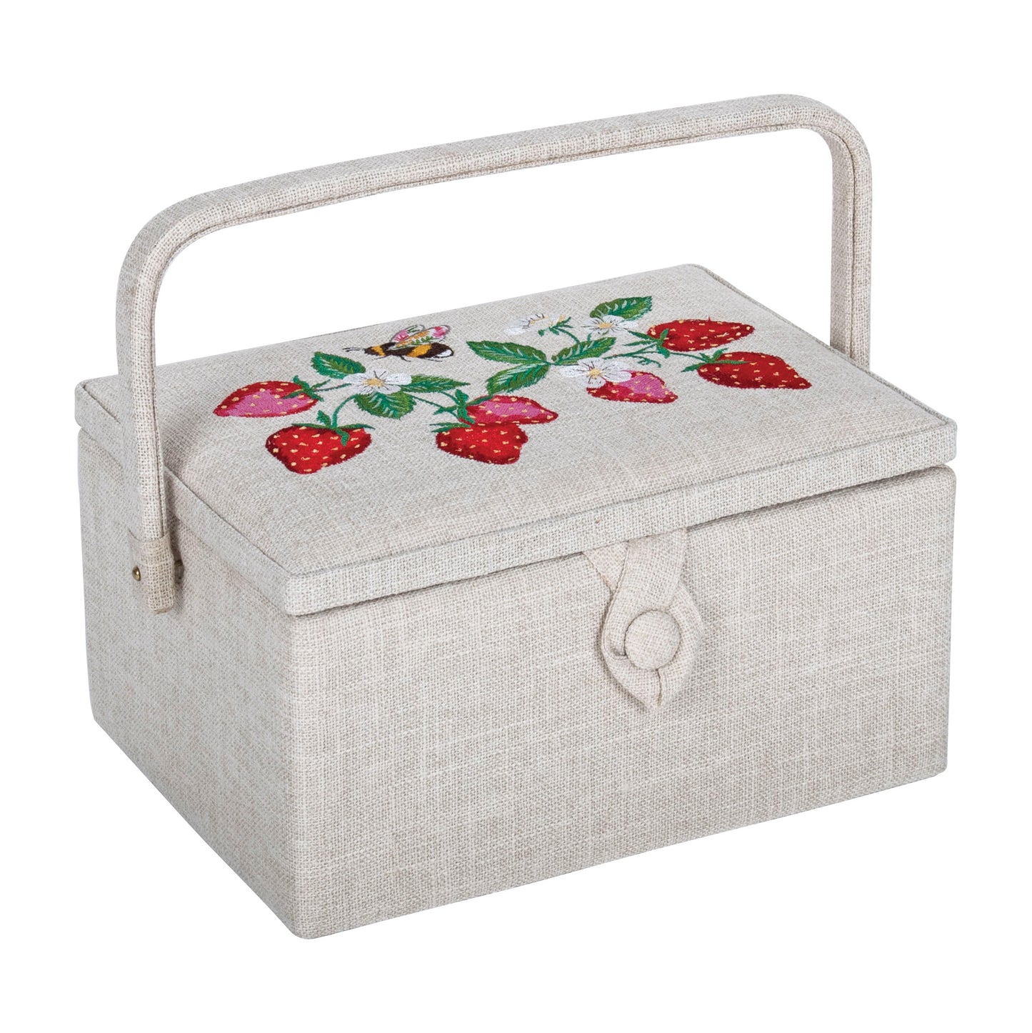 Medium Embroidered Sewing Box with Strawberry Design