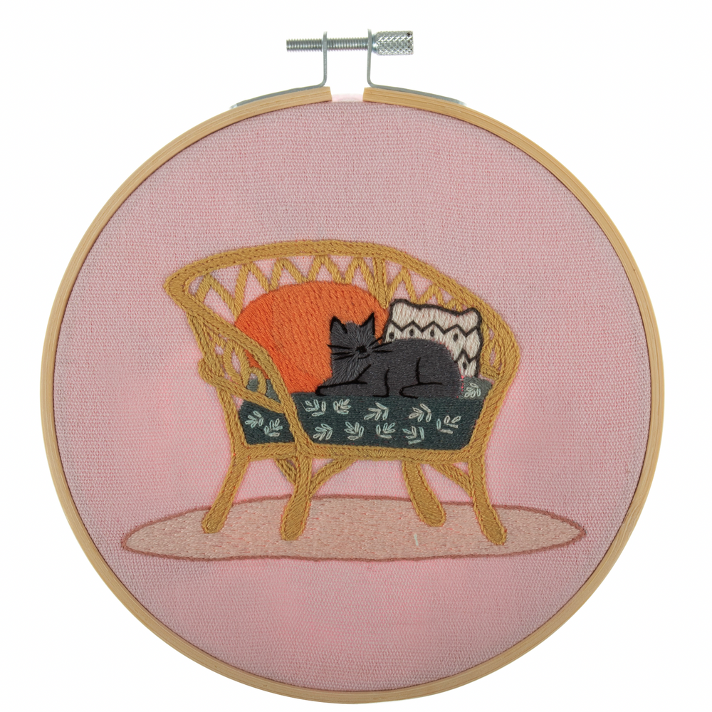 Cosy Cat In Chair Embroidery Kit - 6 inch