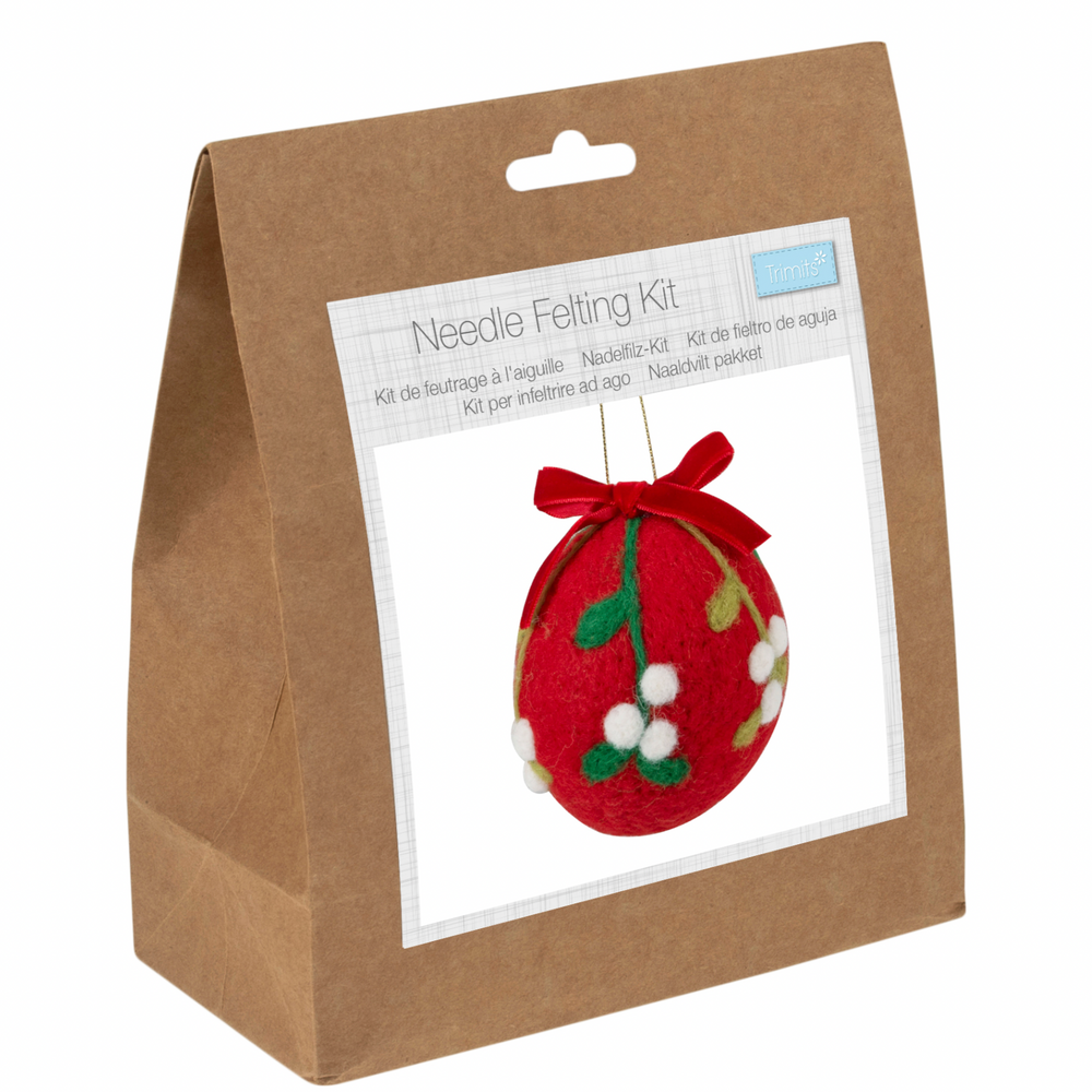 Needle Felting Kit: Red Christmas Mistletoe Bauble