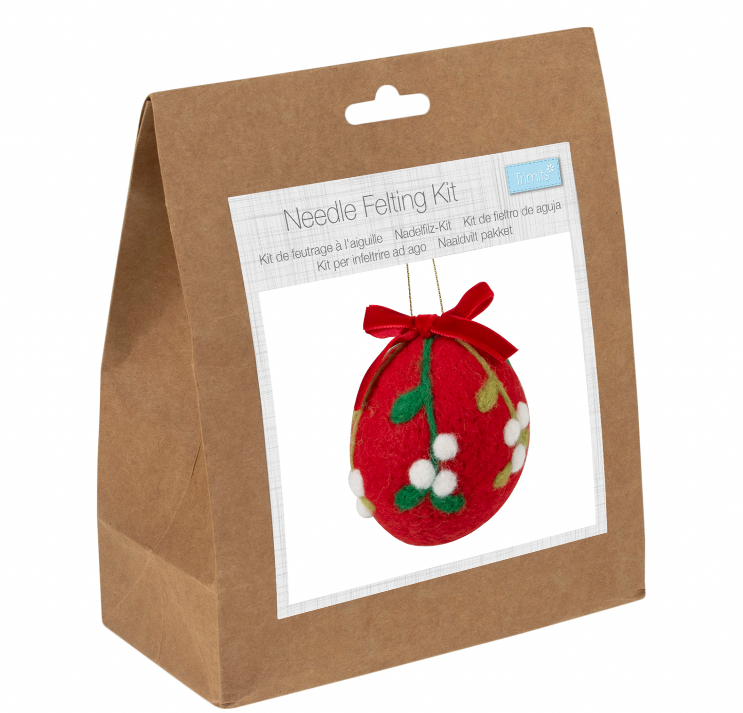 Needle Felting Kit: Red Christmas Mistletoe Bauble