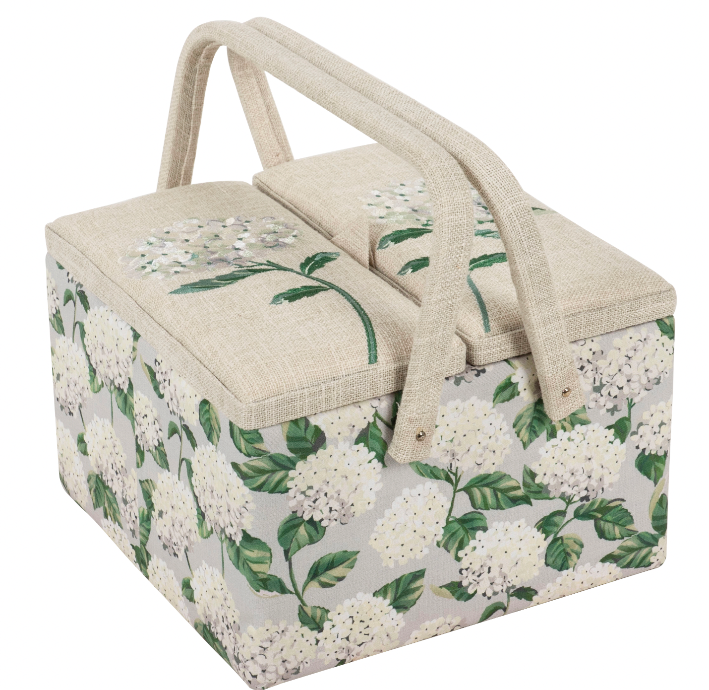 Twin Lid Large Hydrangea Sewing Box