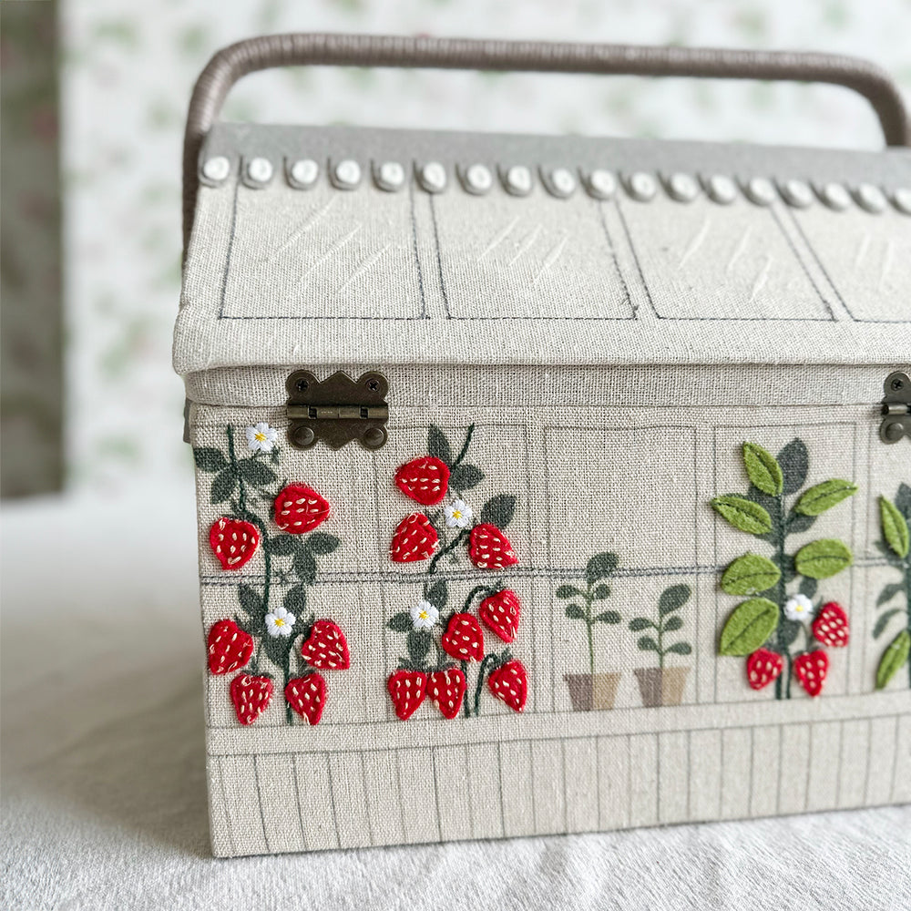 Embroidered Strawberry Greenhouse Sewing Box