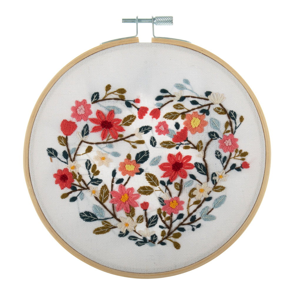 Embroidery Kit with Hoop: Floral Heart