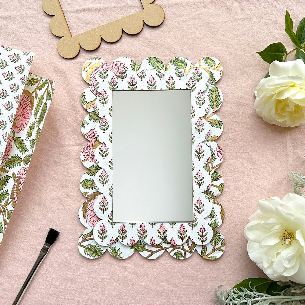 
                      
                        Indian Block Print Scalloped Mirror Kit, Marigold & Gold Cotton Papers
                      
                    