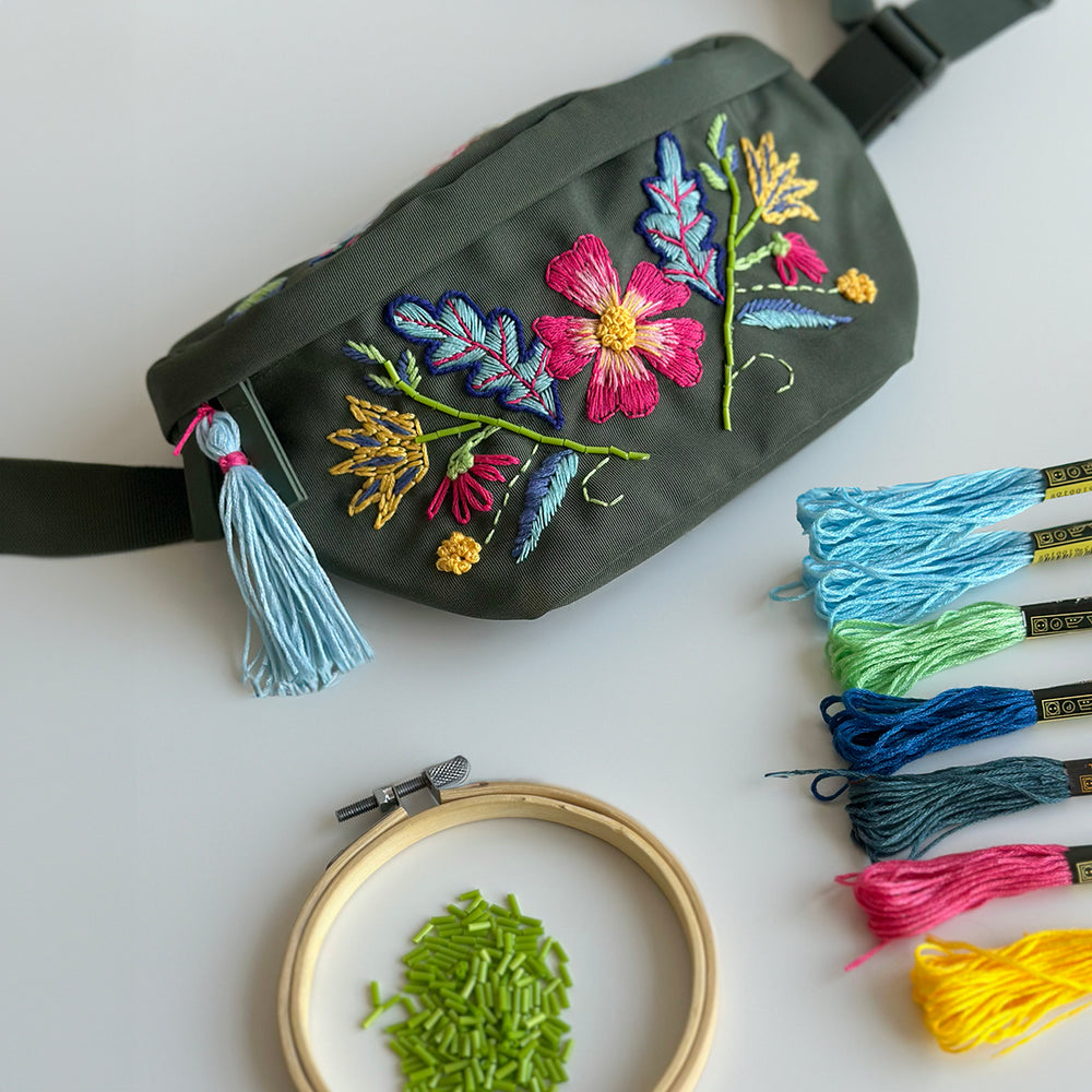 
                      
                        Embroidered Botanical Bum Bag Kit - Khaki Green
                      
                    