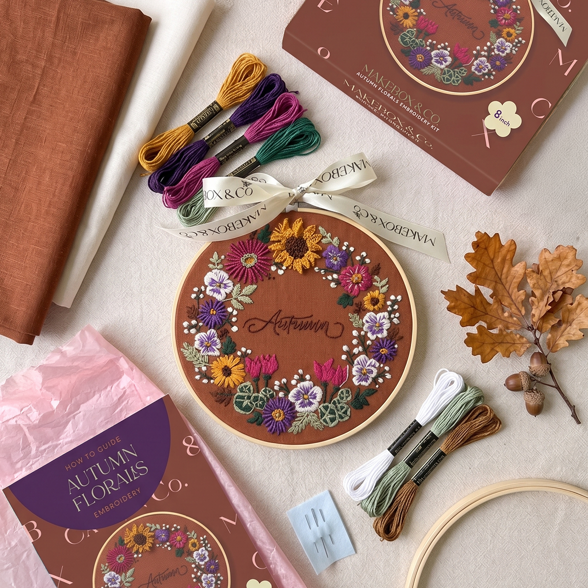 Autumn Florals Embroidery, 8 inch