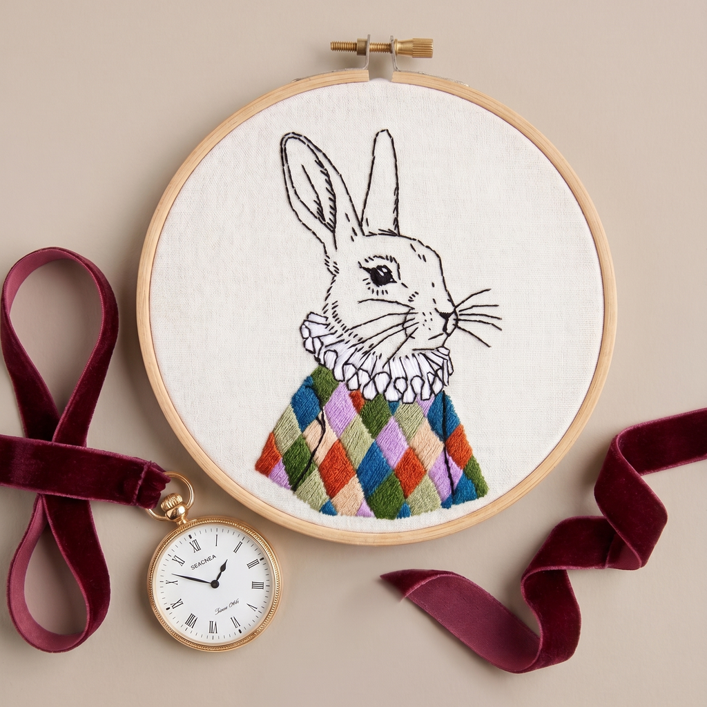 The White Rabbit Embroidery Kit - 7 inch hoop