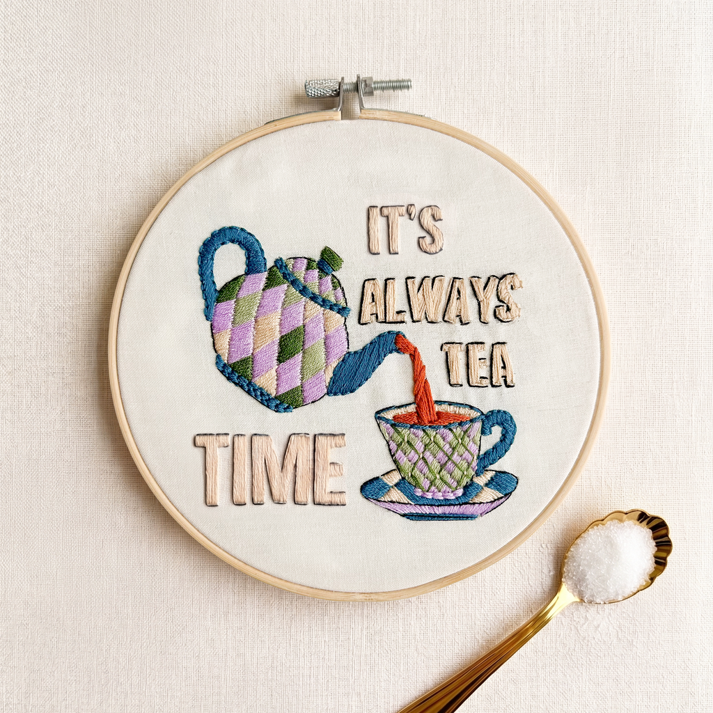 Tea Time Embroidery Kit - 7 inch hoop