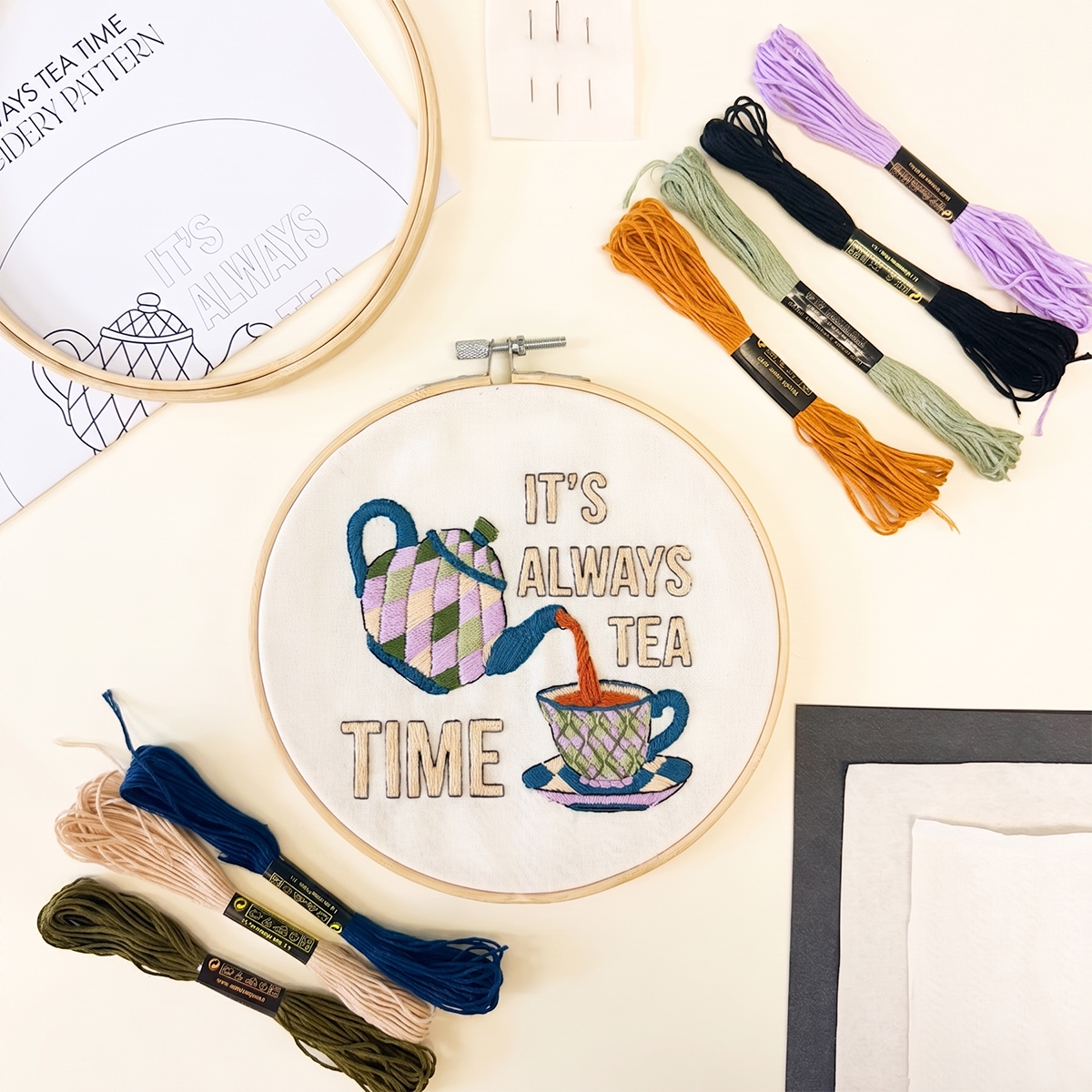 Tea Time Embroidery Kit - 7 inch hoop