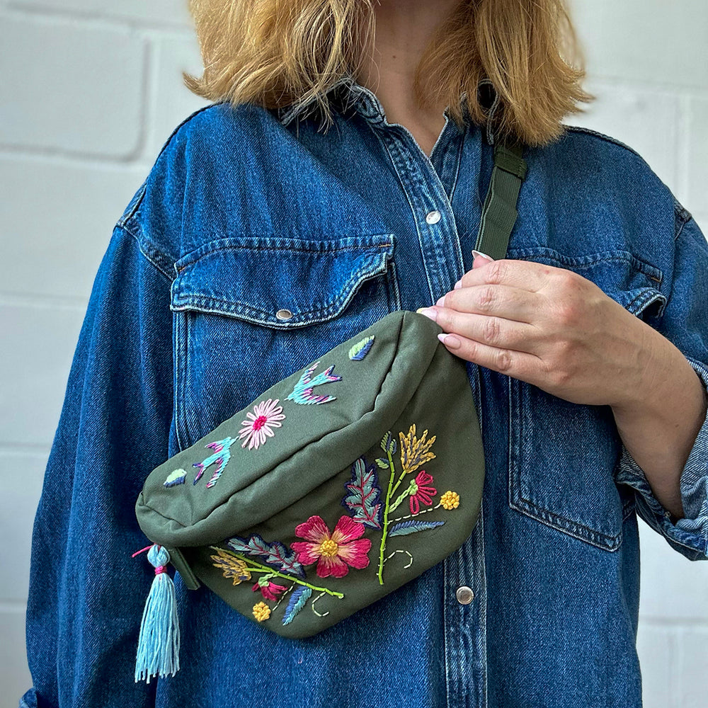 
                      
                        Embroidered Botanical Bum Bag Kit - Khaki Green
                      
                    