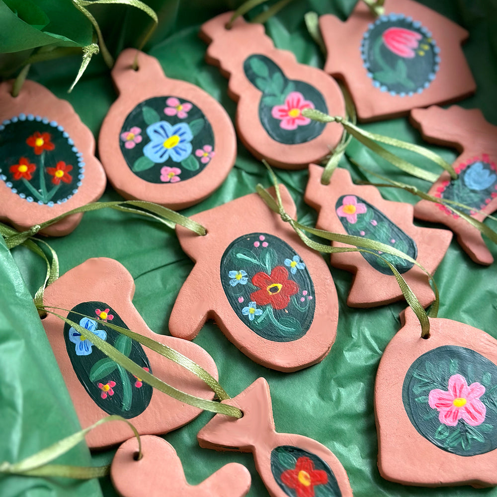 
                      
                        Festive Floral Terracotta Clay Tree Decorations
                      
                    