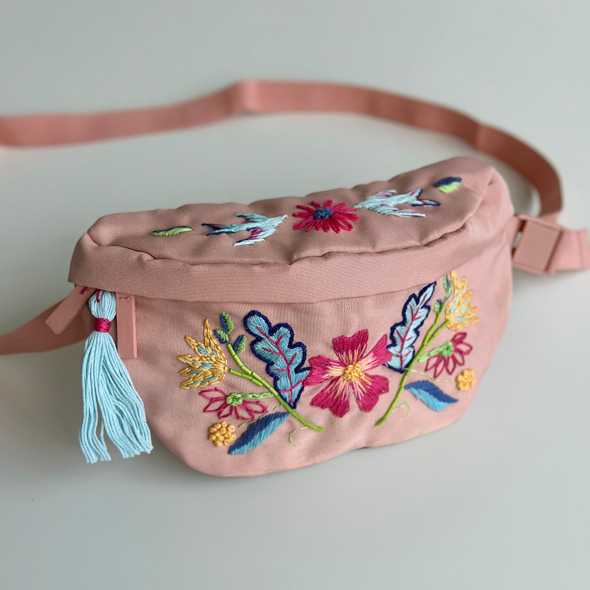Embroidered Botanical Bum Bag Kit - Peach