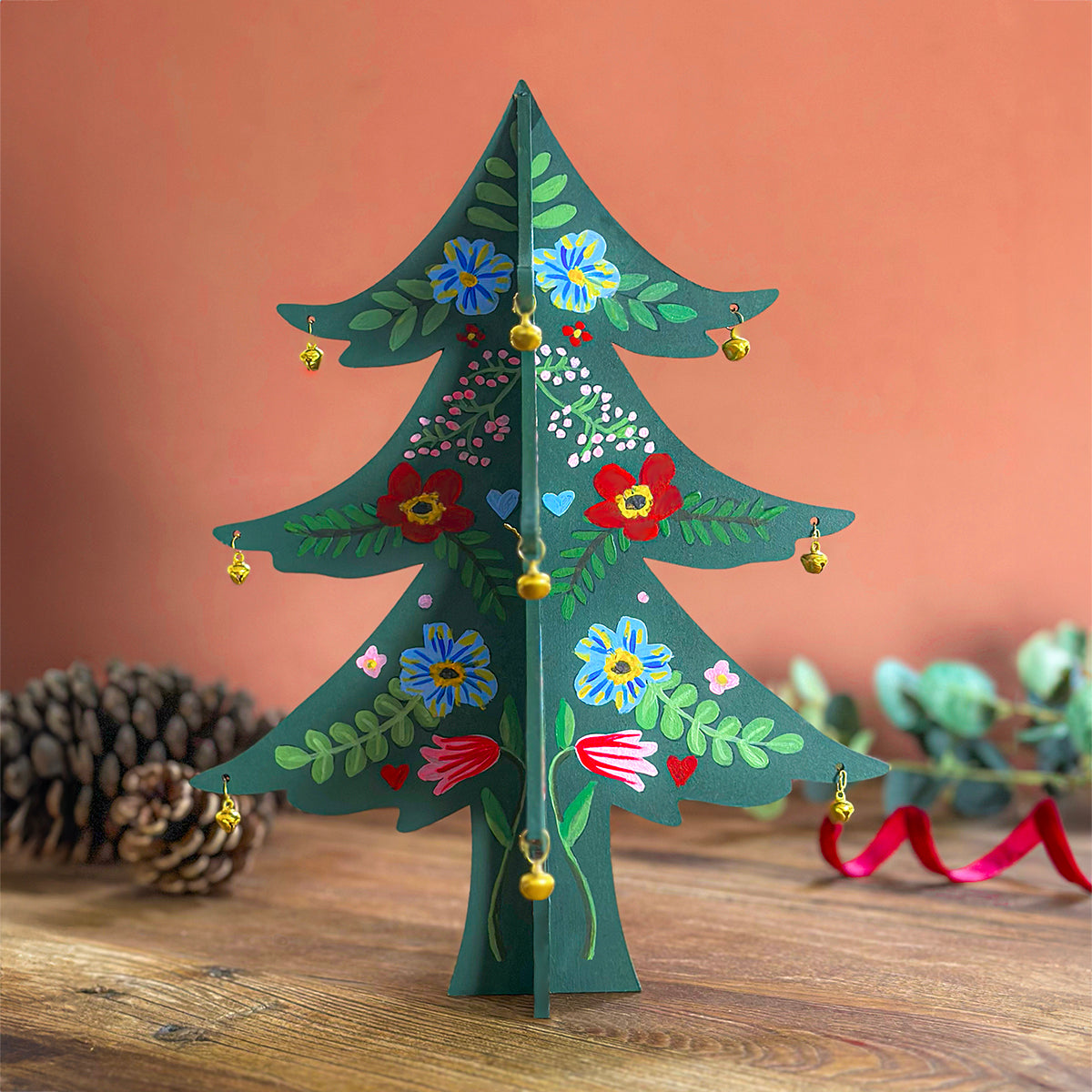 Wooden Floral Christmas Tree Decoration