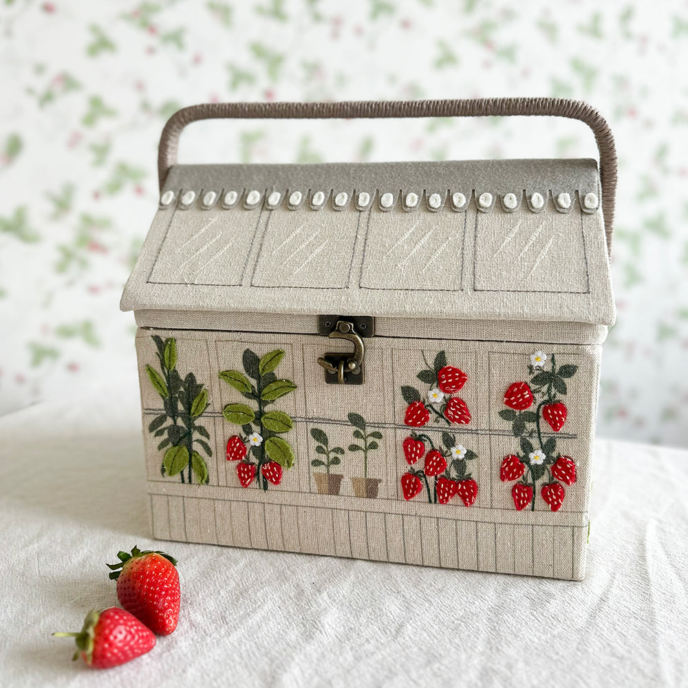 Embroidered Strawberry Greenhouse Sewing Box