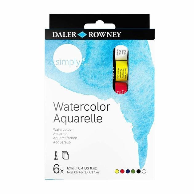 Daler Rowney Simply Watercolour Starter set of 12ml Tubes (Pack of 6) - MakeBox & Co.