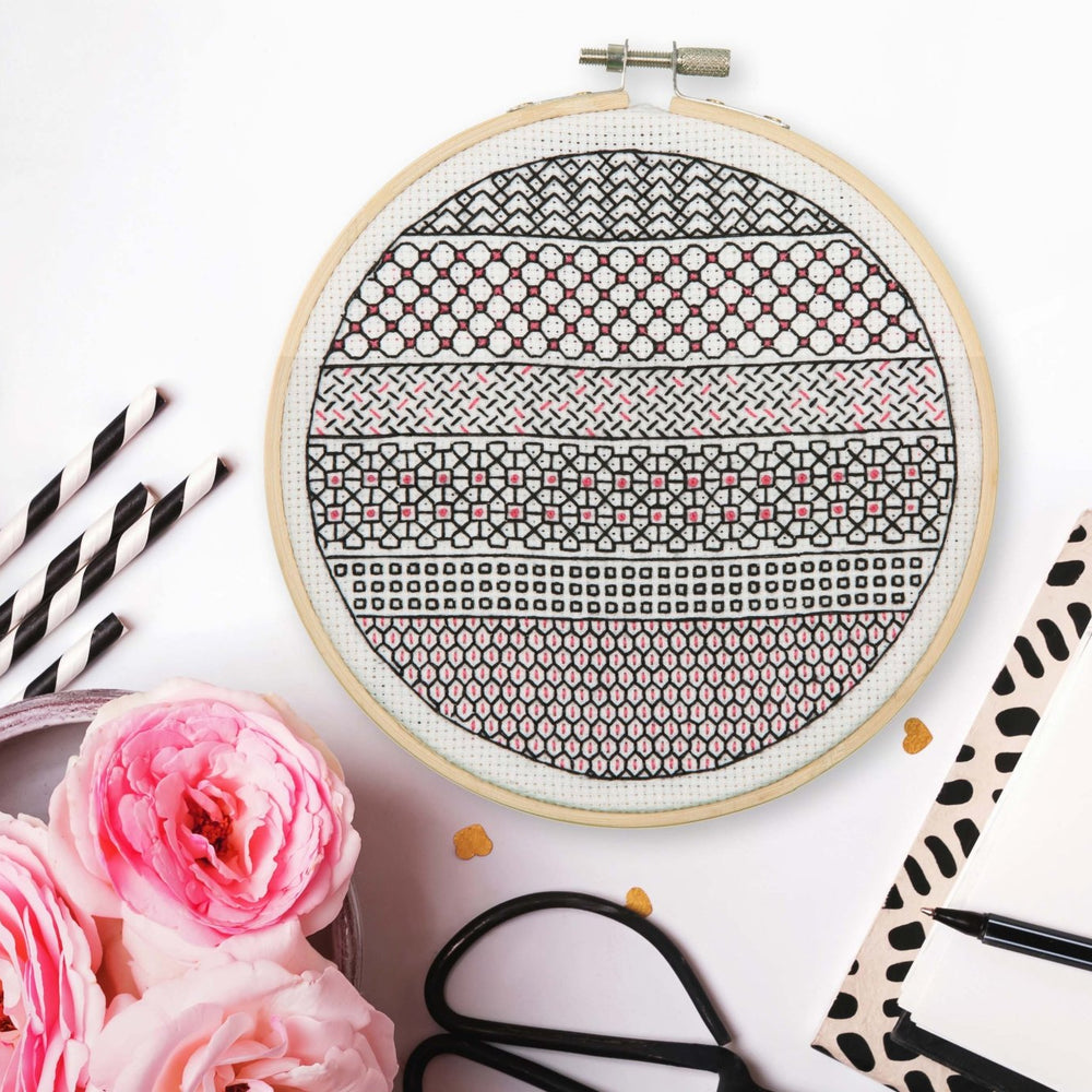 Embroidery Kit: Blackwork: Stripe - MakeBox & Co.