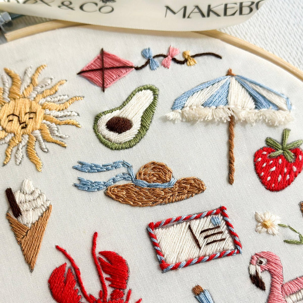 
                      
                        Embroidery Kit with hoop: 30 days of Summer Stitches - MakeBox & Co.
                      
                    