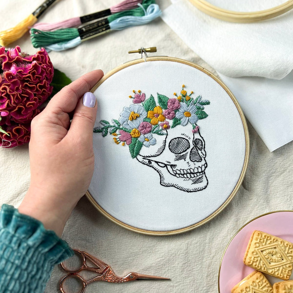 
                      
                        Floral Skull Embroidery w/digital instructions - MakeBox & Co.
                      
                    