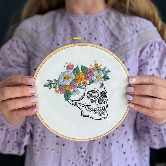Floral Skull Embroidery w/digital instructions - MakeBox & Co.