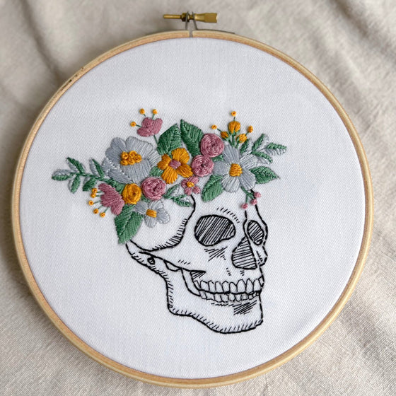Floral Skull Embroidery w/digital instructions - MakeBox & Co.