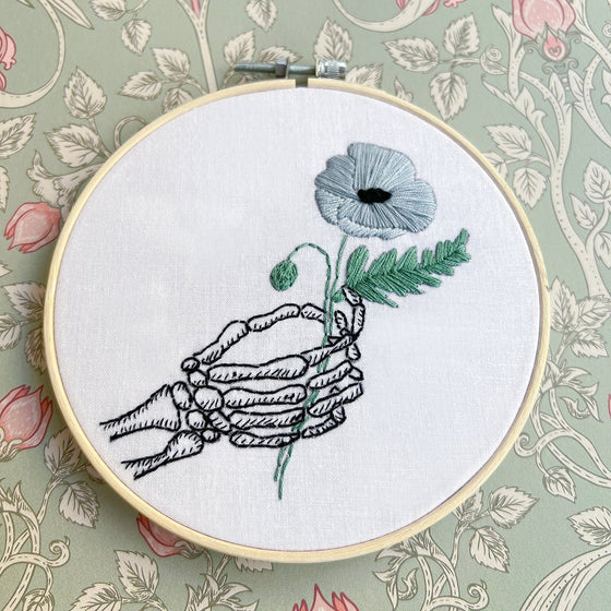 Skeleton Hand with Poppy Embroidery w/digital instructions - MakeBox & Co.