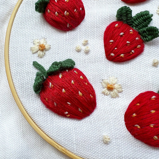 Strawberry Stumpwork Embroidery w/digital instructions - MakeBox & Co.