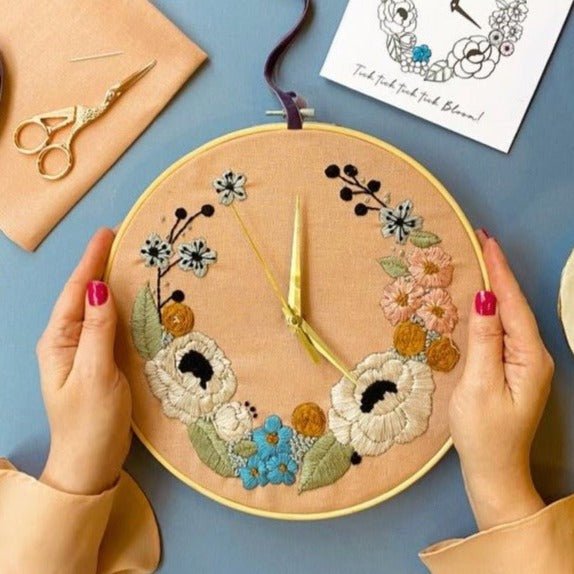 The English Meadow Embroidered Clock w/digital instructions - MakeBox & Co.