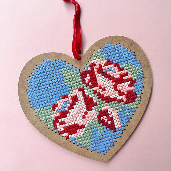 The Rosy Heart Large Wooden Cross Stitch - MakeBox & Co.